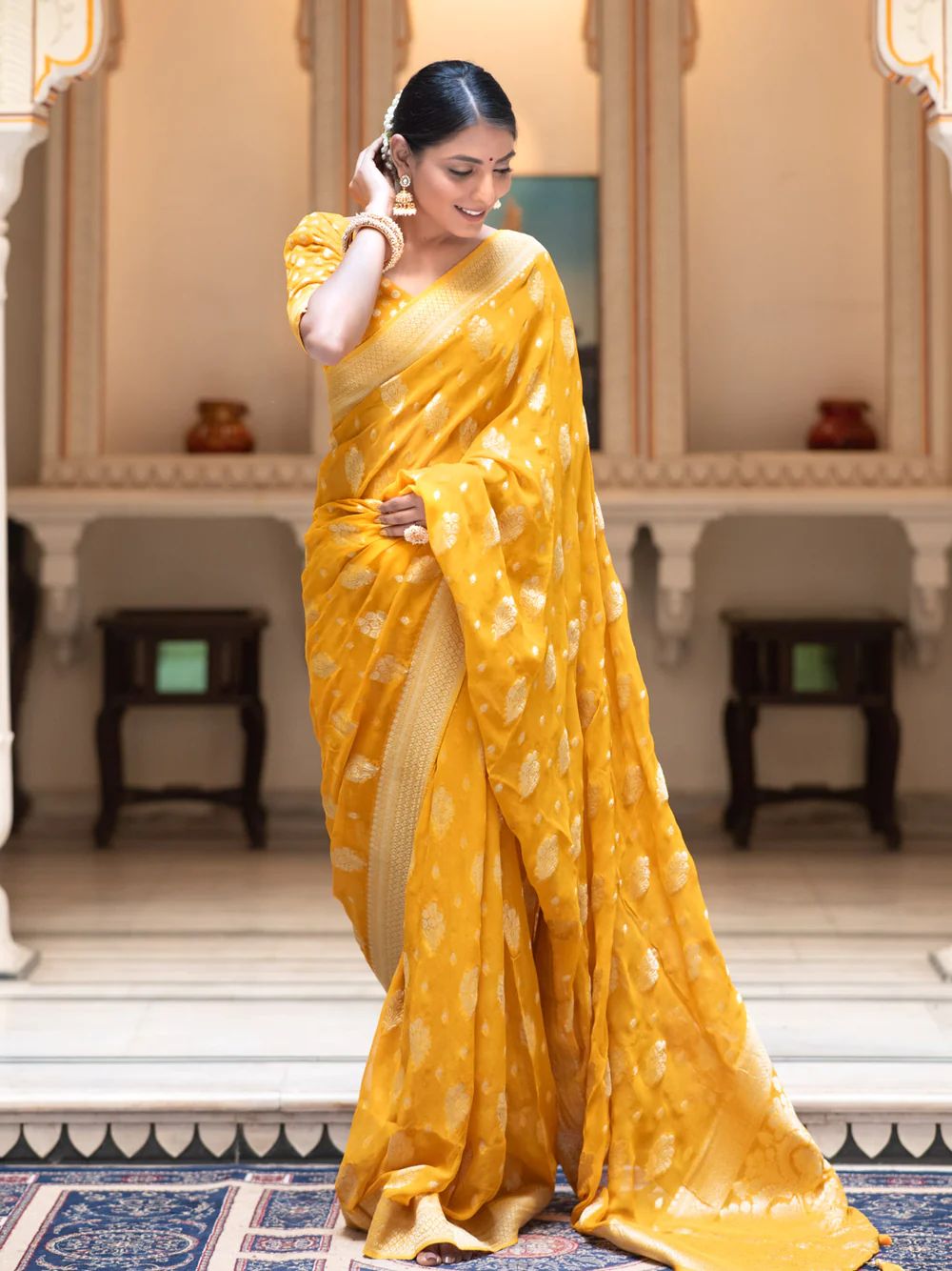 Exemplary Yellow Soft Banarasi Silk Saree With Hypnotic Blouse Piece