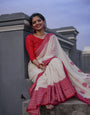 Nemesis Off White Cotton Silk Saree With Aplomb Blouse Piece