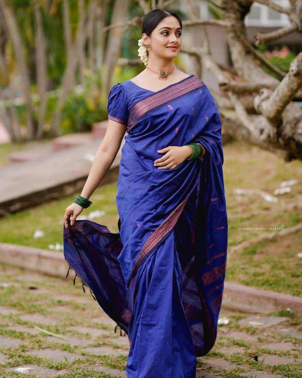 Jubilant Royal Blue Soft Silk Saree With Ailurophile Blouse Piece