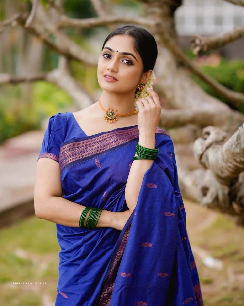 Jubilant Royal Blue Soft Silk Saree With Ailurophile Blouse Piece