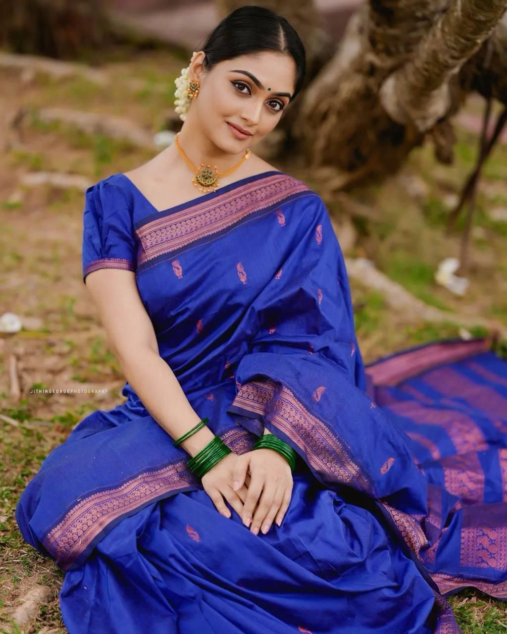 Jubilant Royal Blue Soft Silk Saree With Ailurophile Blouse Piece