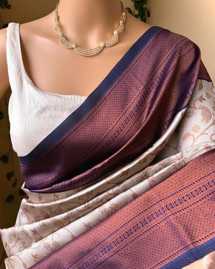 Beleaguer Grey Soft Silk Saree With Arresting Blouse Piece