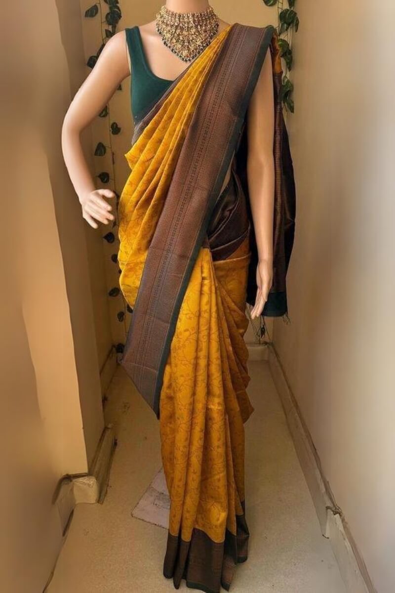 Capricious Yellow Soft Silk Saree With Precious Blouse Piece