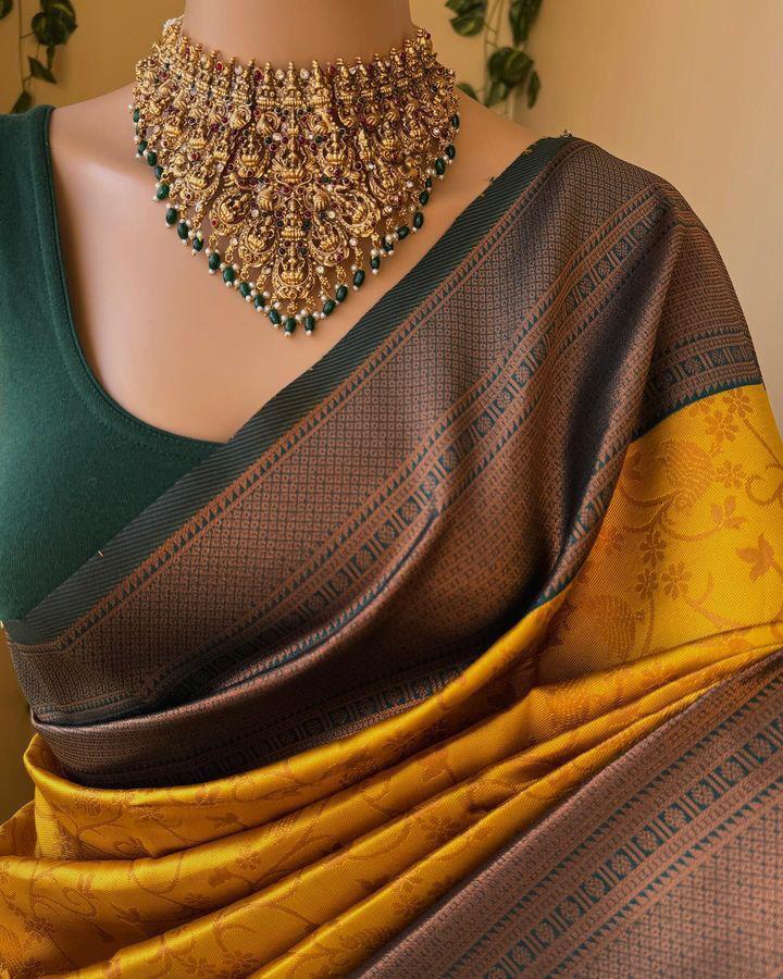 Capricious Yellow Soft Silk Saree With Precious Blouse Piece