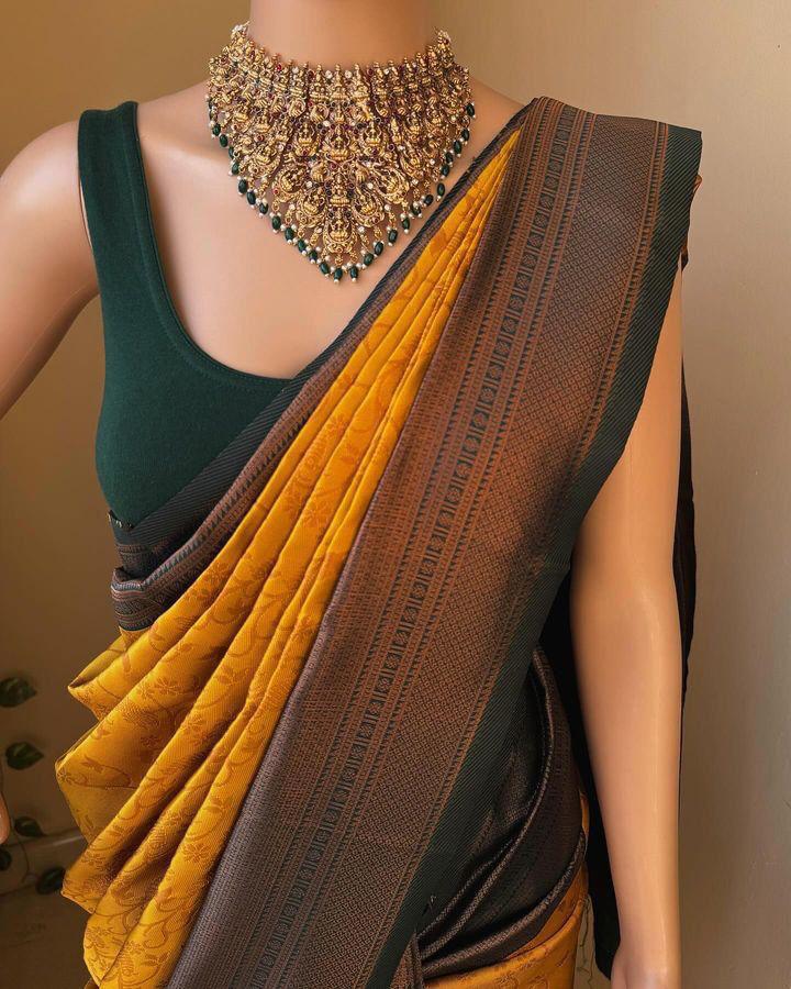 Capricious Yellow Soft Silk Saree With Precious Blouse Piece