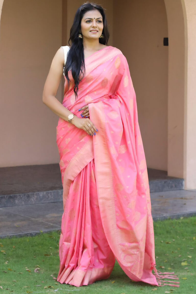 Desultory Pink Soft Banarasi Silk Saree With Nemesis Blouse Piece