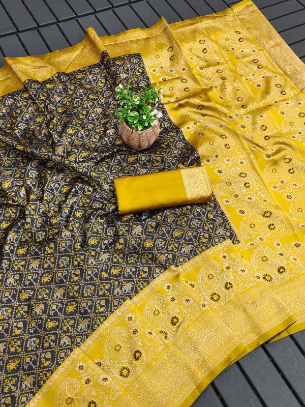 Magnetic Black Soft Silk Saree With Bewitching Blouse Piece