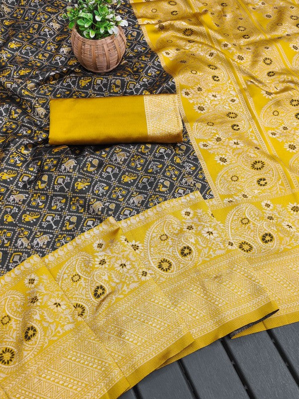 Magnetic Black Soft Silk Saree With Bewitching Blouse Piece