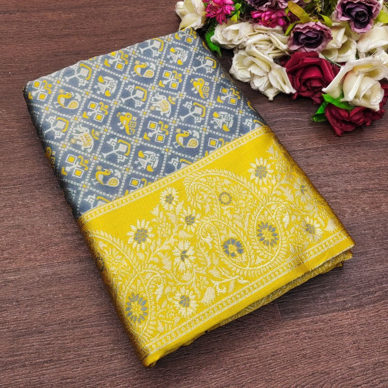 Tremendous Grey Soft Silk Saree With Zephyr Blouse Piece