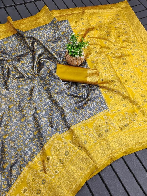 Tremendous Grey Soft Silk Saree With Zephyr Blouse Piece