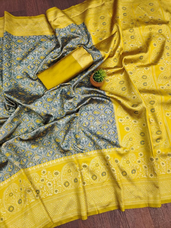 Tremendous Grey Soft Silk Saree With Zephyr Blouse Piece