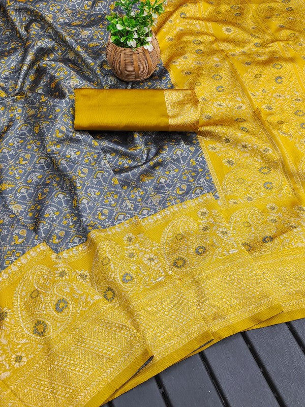 Tremendous Grey Soft Silk Saree With Zephyr Blouse Piece