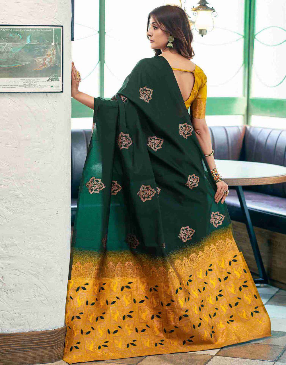 Divine Dark Green Soft Silk Saree With Preferable Blouse Piece