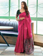 Engrossing Dark Pink Soft Silk Saree With Skinny Blouse Piece