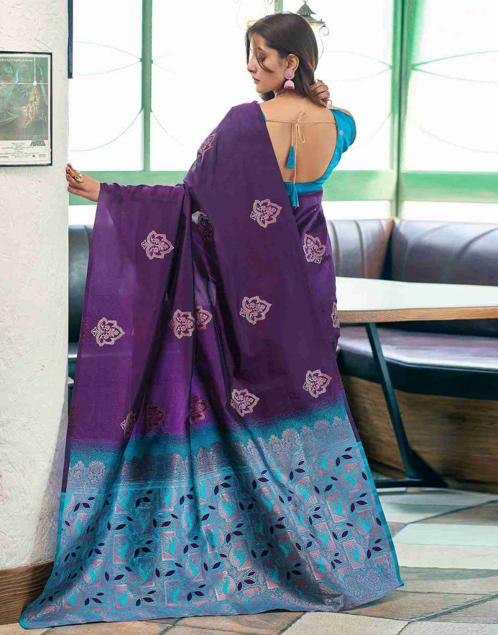 Cynosure Purple Soft Silk Saree With Proficient Blouse Piece
