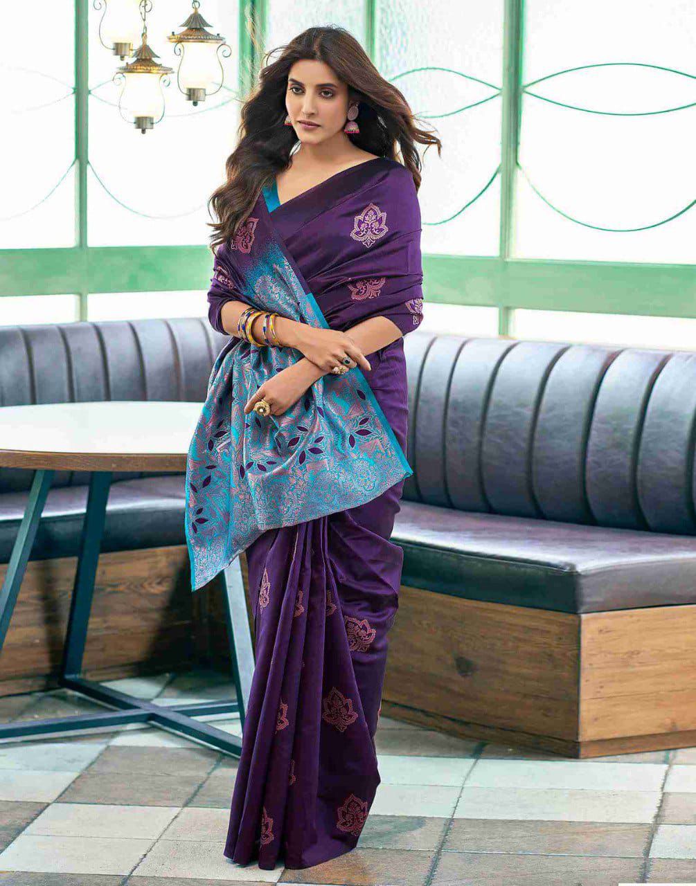 Cynosure Purple Soft Silk Saree With Proficient Blouse Piece
