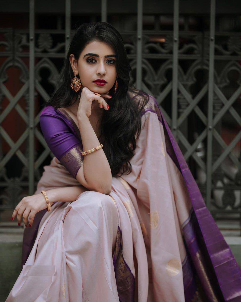 Enchanting Peach Soft Silk Saree With Embrocation Blouse Piece