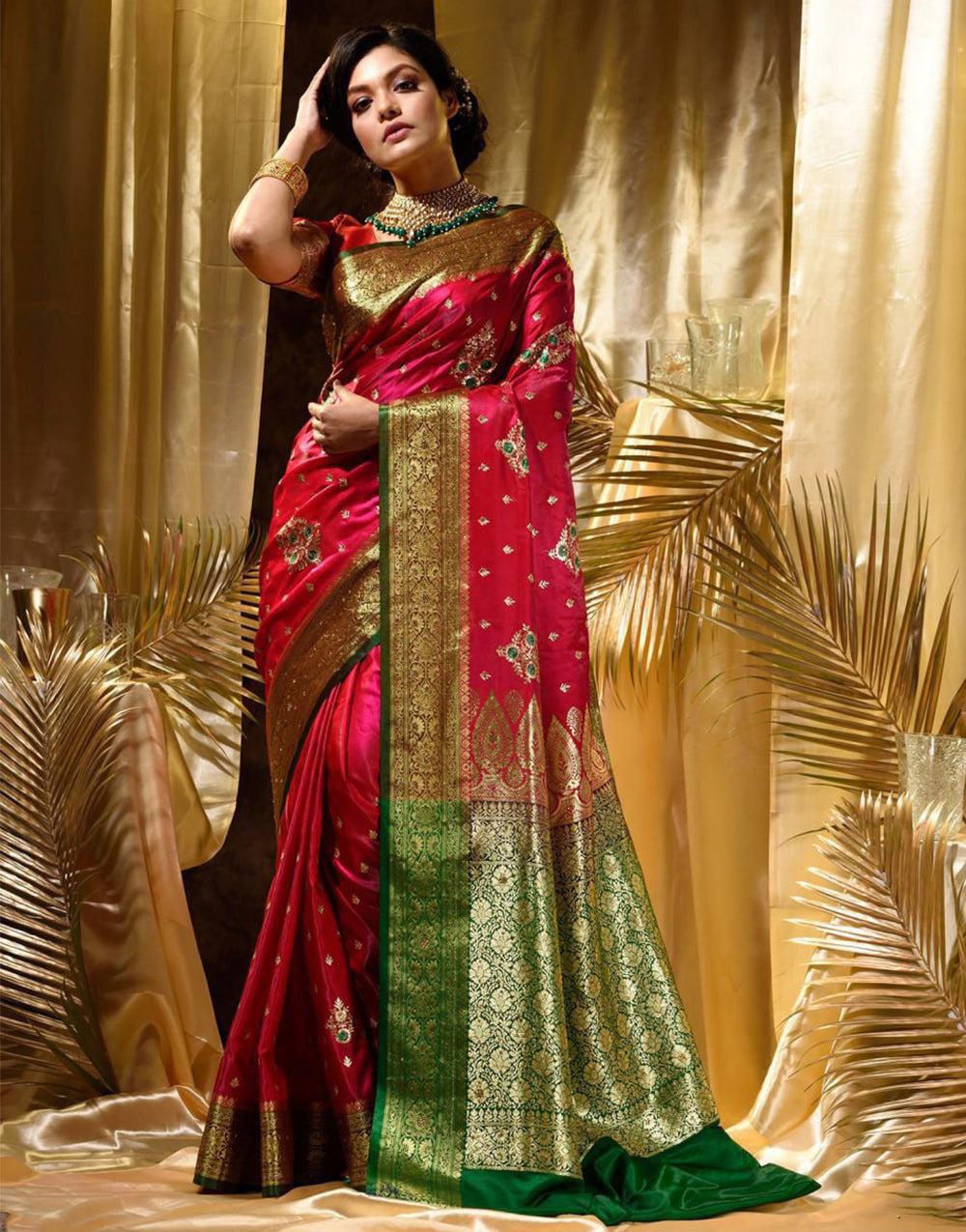 Bucolic Red Soft Silk Saree With Delightful Blouse Piece