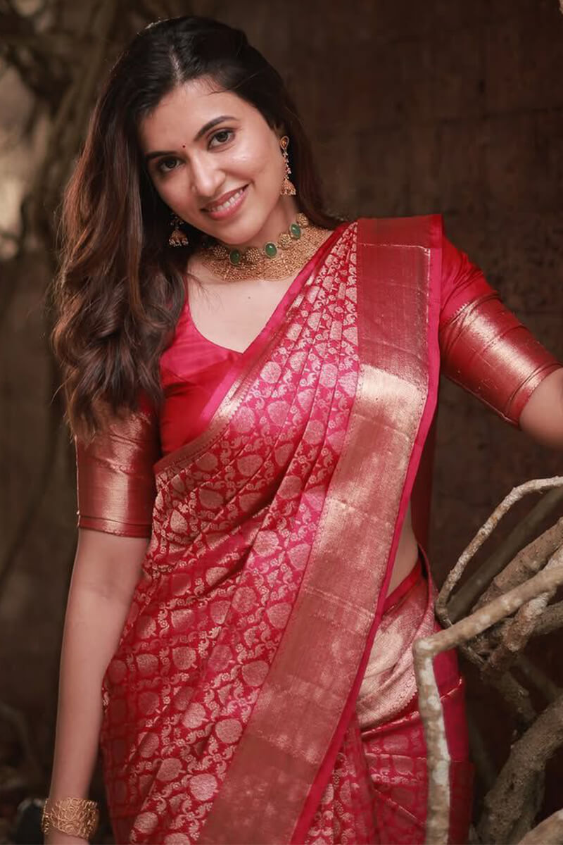 Prettiest Dark Pink Soft Silk Saree With Stunning Blouse Piece