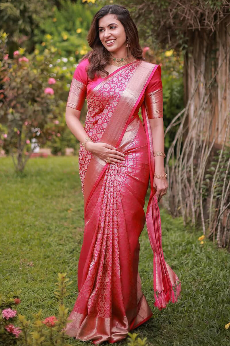 Prettiest Dark Pink Soft Silk Saree With Stunning Blouse Piece