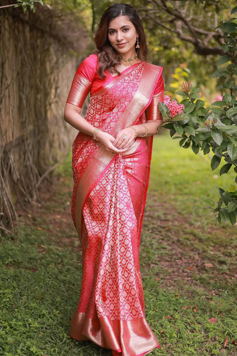 Prettiest Dark Pink Soft Silk Saree With Stunning Blouse Piece