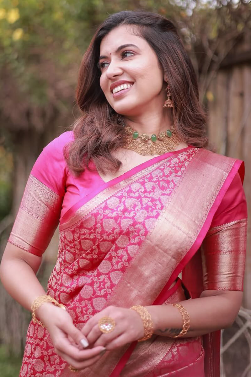 Prettiest Dark Pink Soft Silk Saree With Stunning Blouse Piece