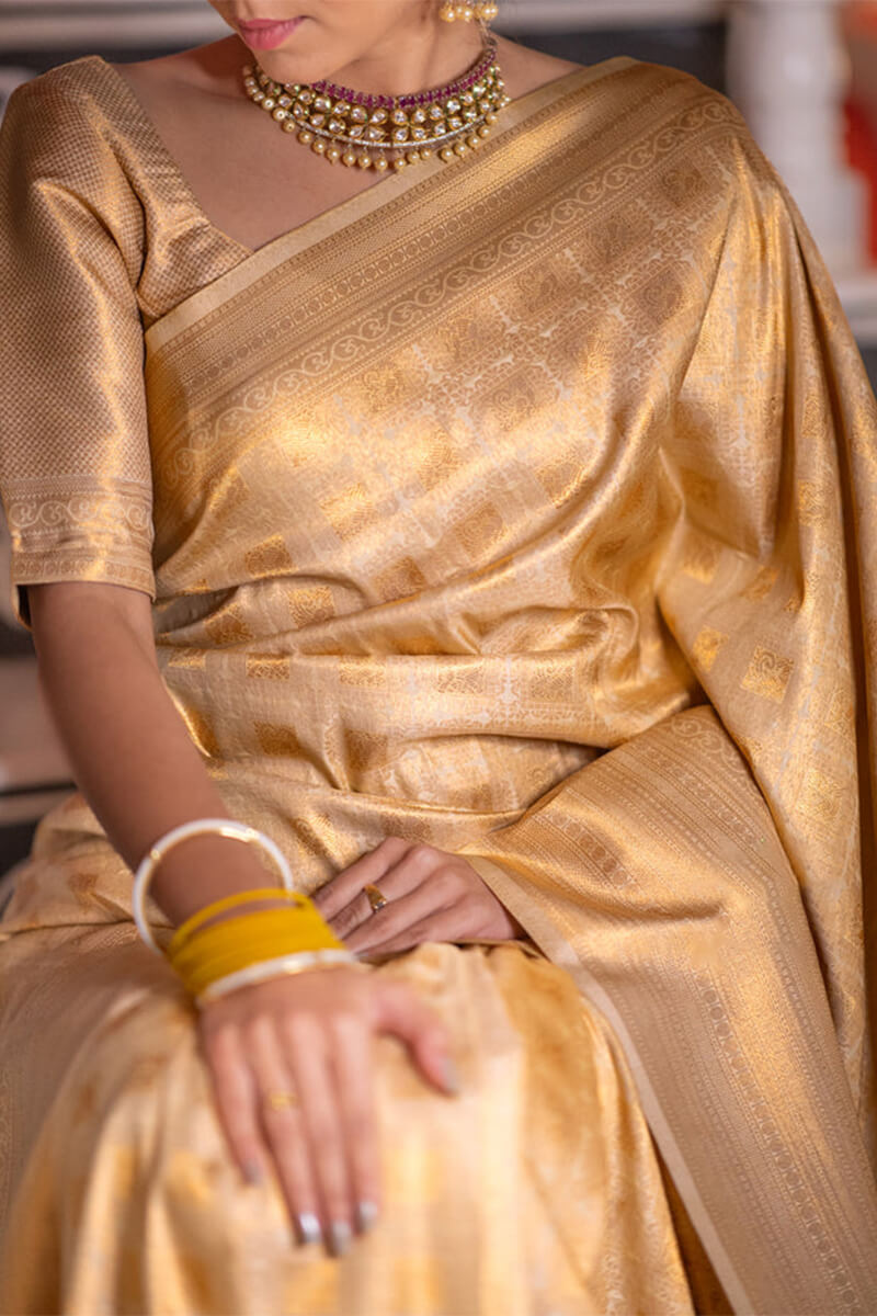 Opulent Beige Soft Silk Saree With Most Flattering Blouse Piece