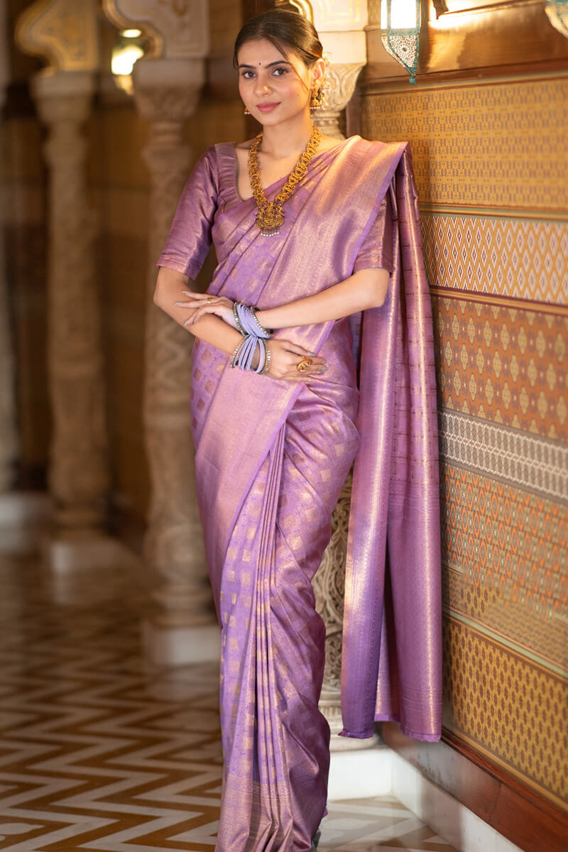Palimpsest Lavender Soft Silk Saree With Confounding Blouse Piece
