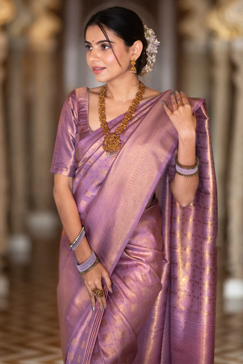 Palimpsest Lavender Soft Silk Saree With Confounding Blouse Piece