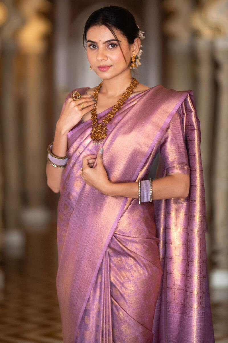Palimpsest Lavender Soft Silk Saree With Confounding Blouse Piece