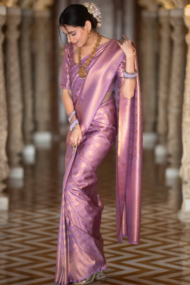 Palimpsest Lavender Soft Silk Saree With Confounding Blouse Piece