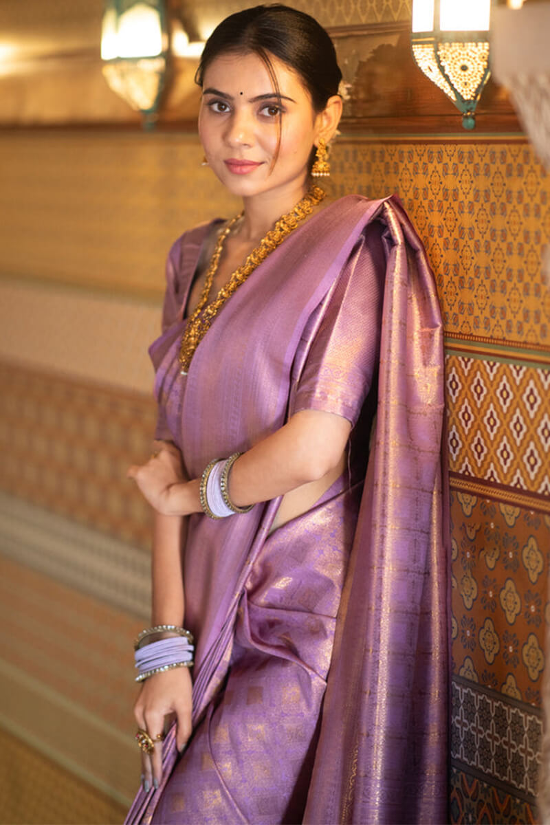 Palimpsest Lavender Soft Silk Saree With Confounding Blouse Piece
