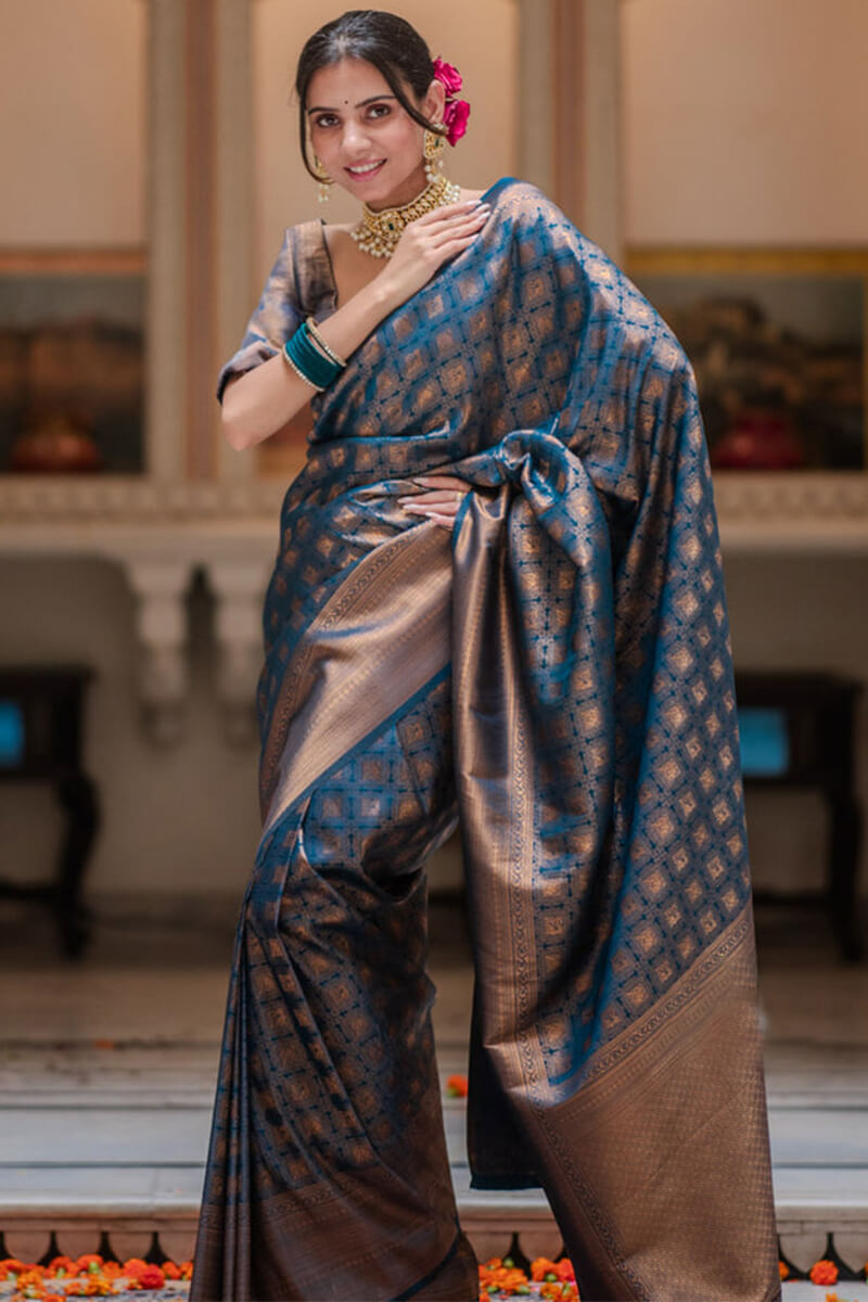 Imaginative Navy Blue Soft Silk Saree With Tremendous Blouse Piece