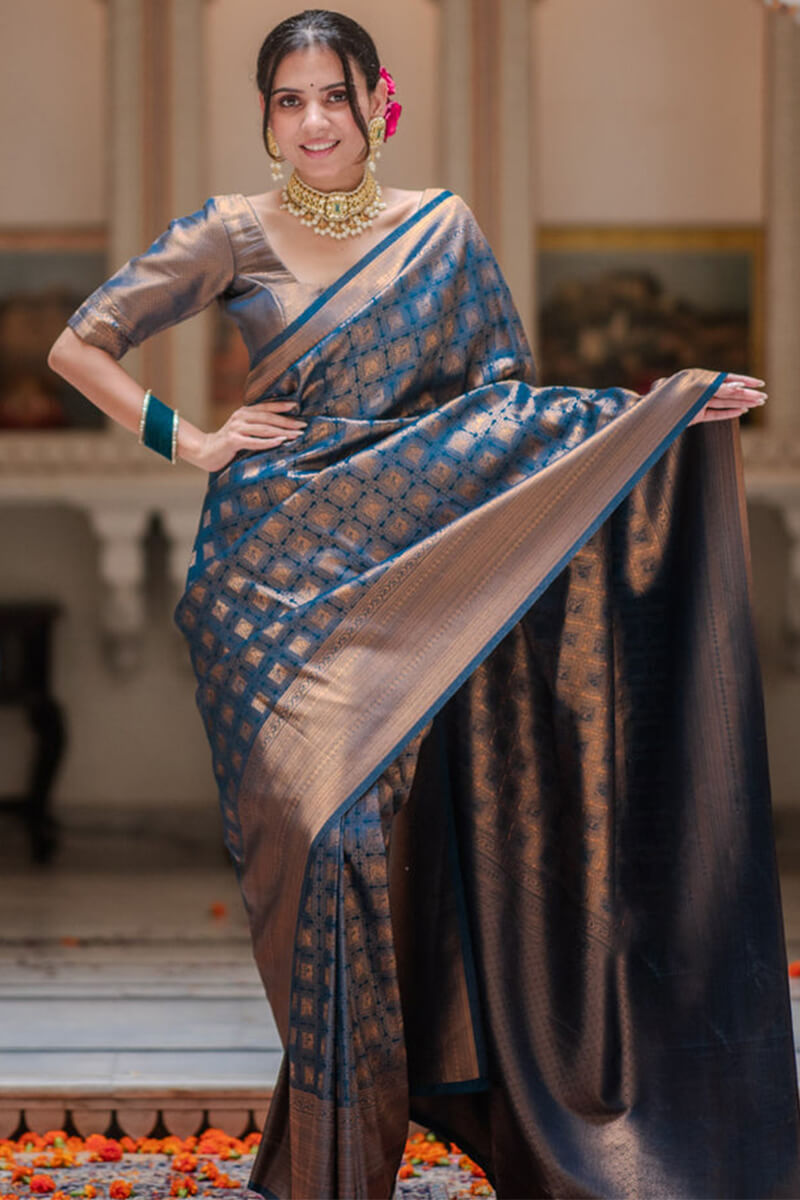 Imaginative Navy Blue Soft Silk Saree With Tremendous Blouse Piece