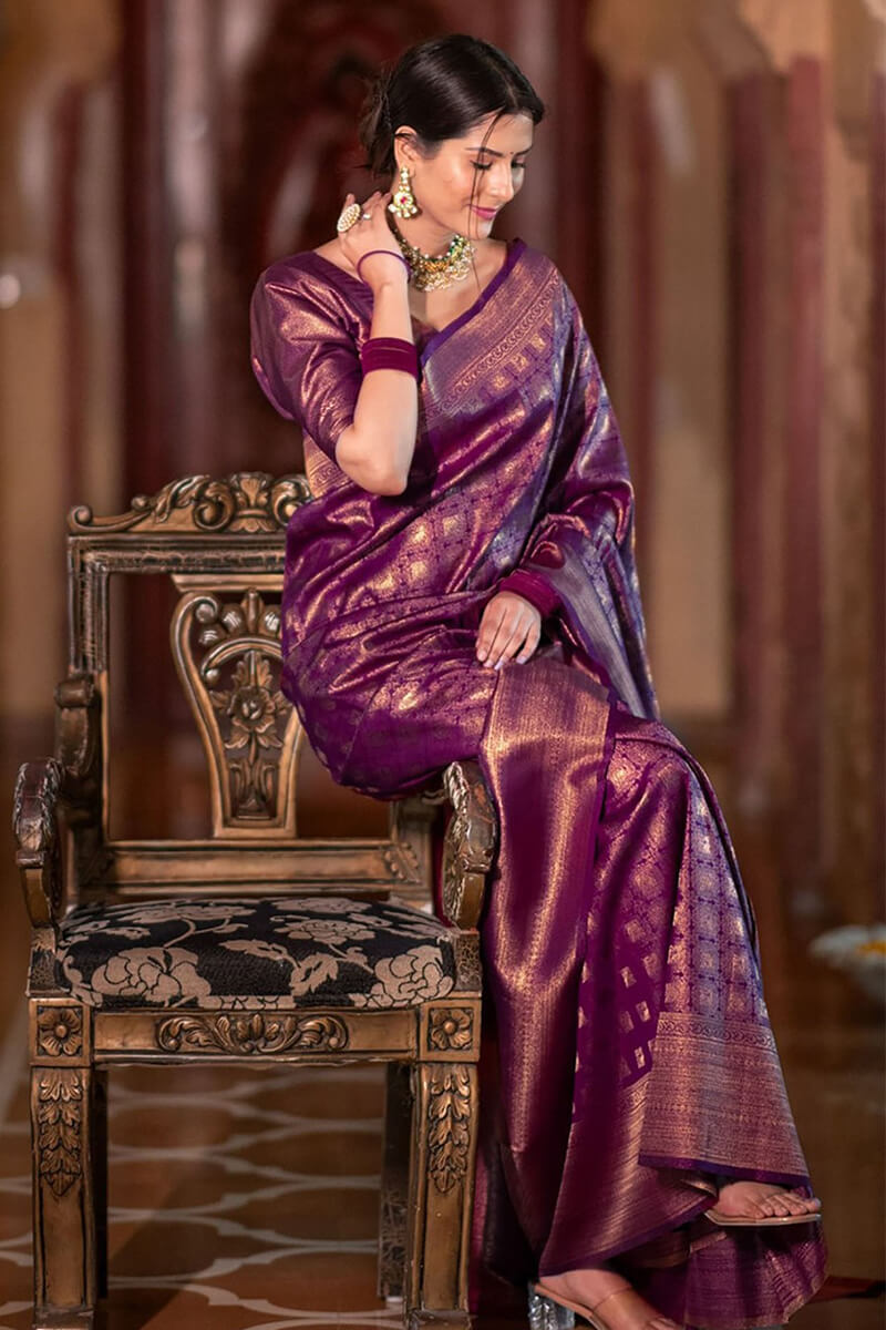 Charismatic Purple Soft Silk Saree With Effulgent Blouse Piece