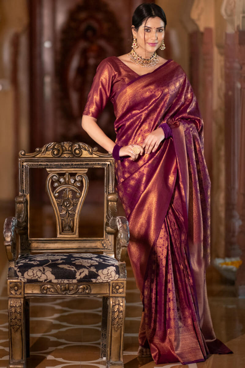 Ineffable Wine Soft Silk Saree With Nectarous Blouse Piece