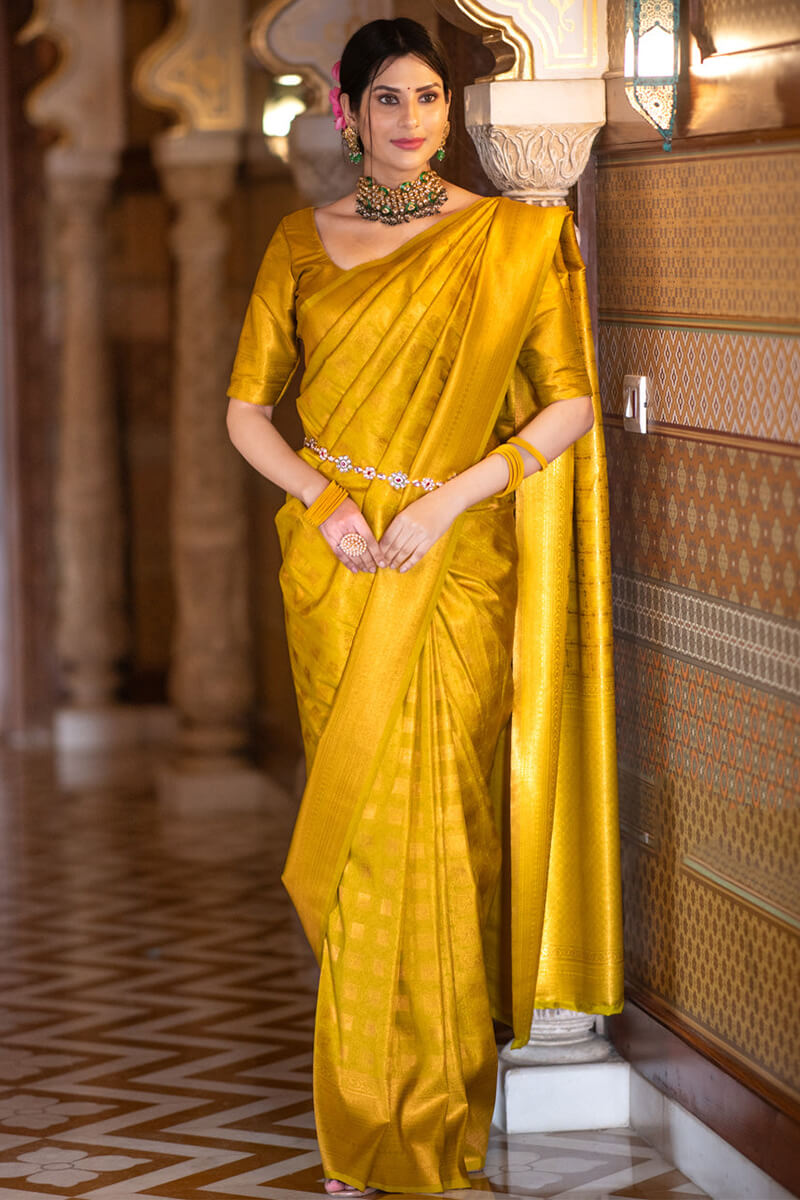 Deserving Yellow Soft Silk Saree With Elegant Blouse Piece