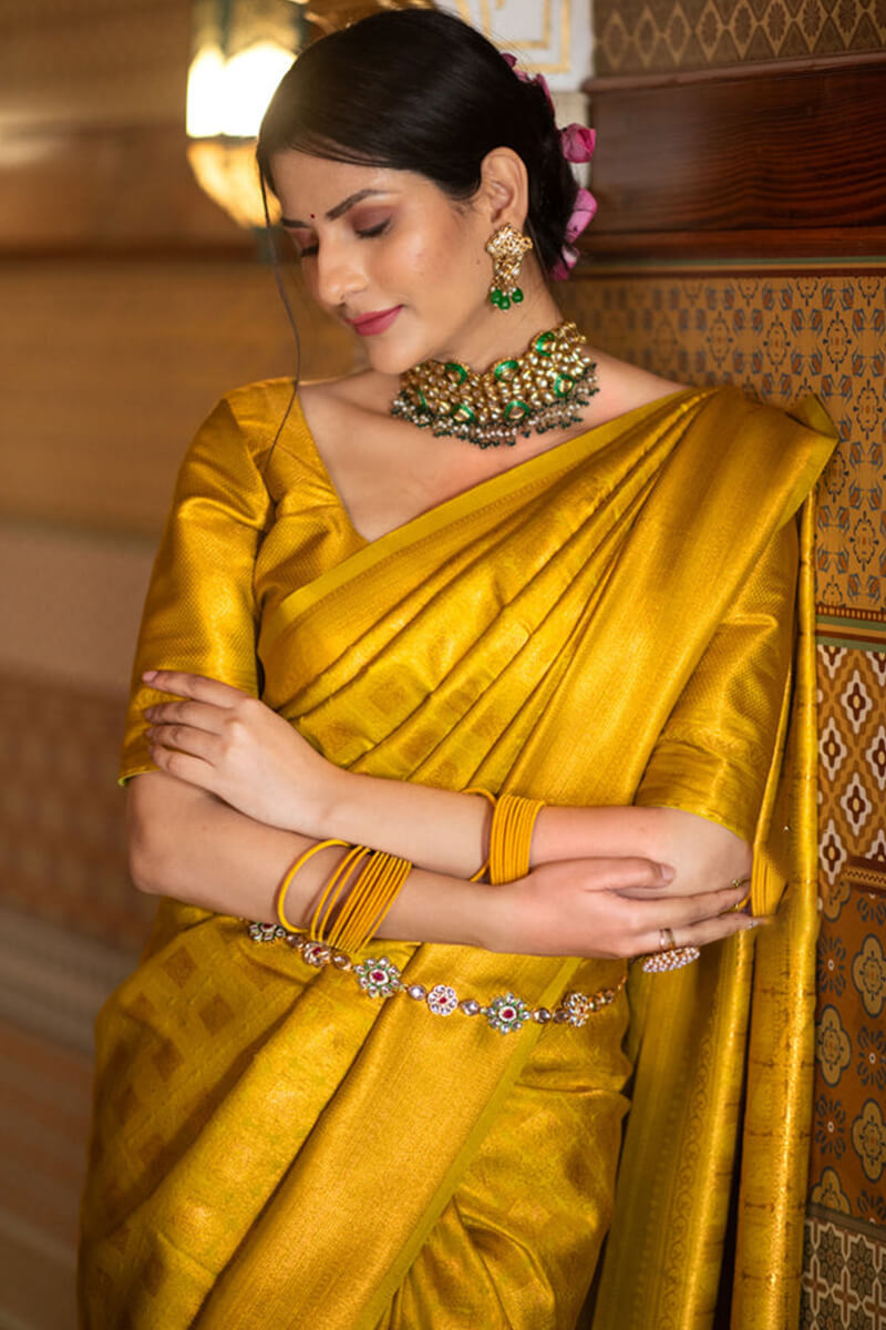 Deserving Yellow Soft Silk Saree With Elegant Blouse Piece