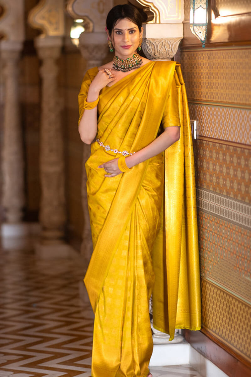 Deserving Yellow Soft Silk Saree With Elegant Blouse Piece