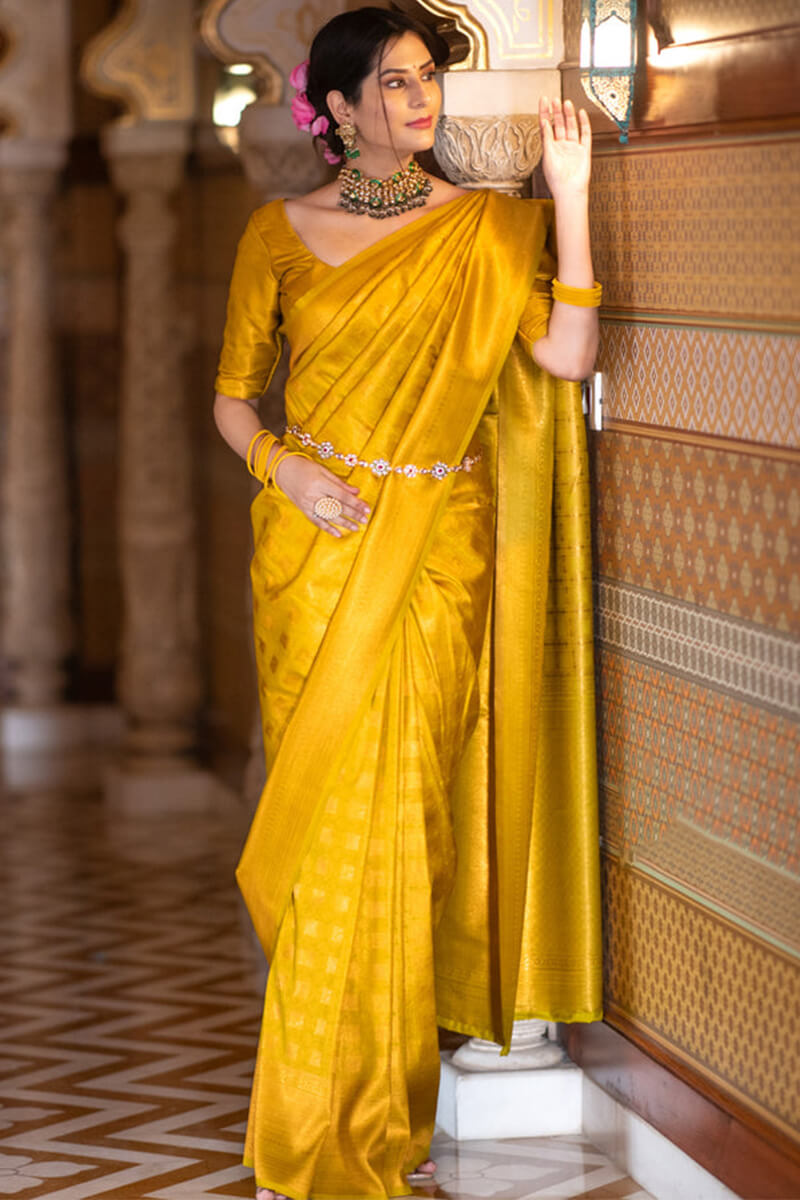 Deserving Yellow Soft Silk Saree With Elegant Blouse Piece