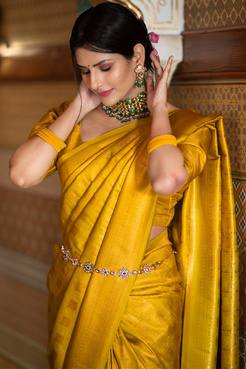 Deserving Yellow Soft Silk Saree With Elegant Blouse Piece