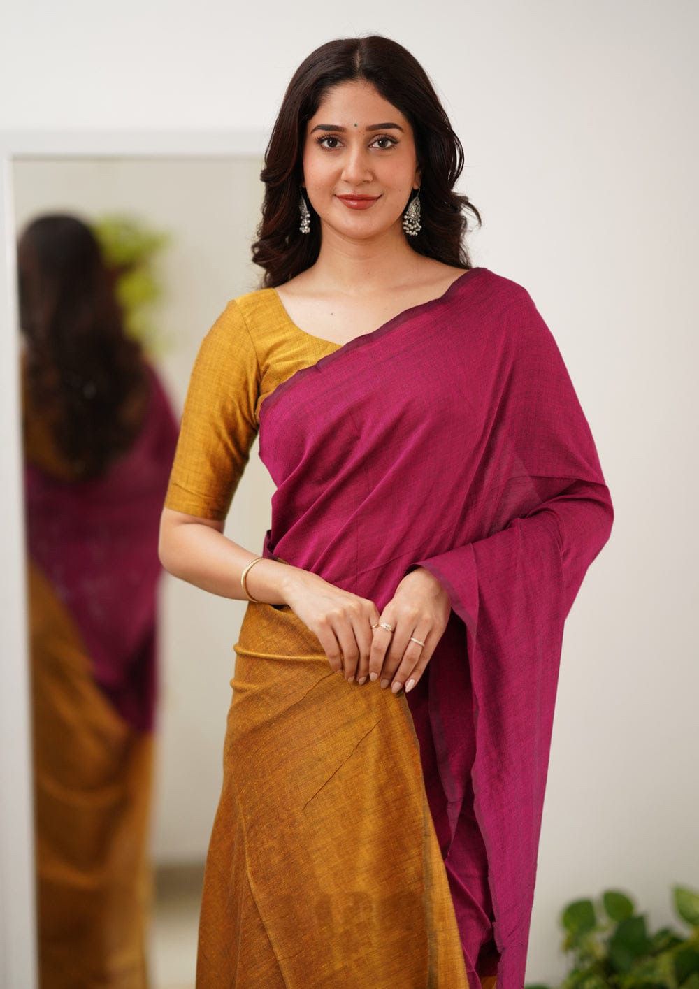 Energetic Dark Pink Cotton Silk Saree With Girlish Blouse Piece