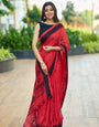 Scrupulous Red Cotton Silk Saree With Glittering Blouse Piece