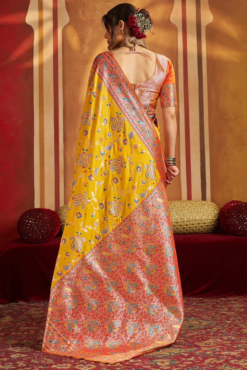 Exuberant Yellow Pure Zari Weaving Banarasi Silk Saree With Enigmatic ...