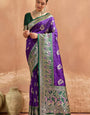 Sizzling Purple Pure Zari Weaving Banarasi Silk Saree With Ebullience Blouse Piece