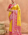 Beleaguer Yellow Pure Zari Weaving Banarasi Silk Saree With Fugacious Blouse Piece