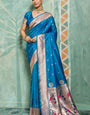 Pretty Firozi Paithani Silk Saree With Splendorous Blouse Piece