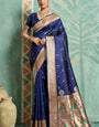 Gratifying Navy Blue Paithani Silk Saree With Elision Blouse Piece