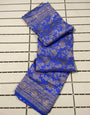 Fugacious Blue Soft Banarasi Silk Saree With Refreshing Blouse Piece