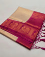 Gorgeous Beige Kanjivaram Silk Saree With Delectable Blouse Piece